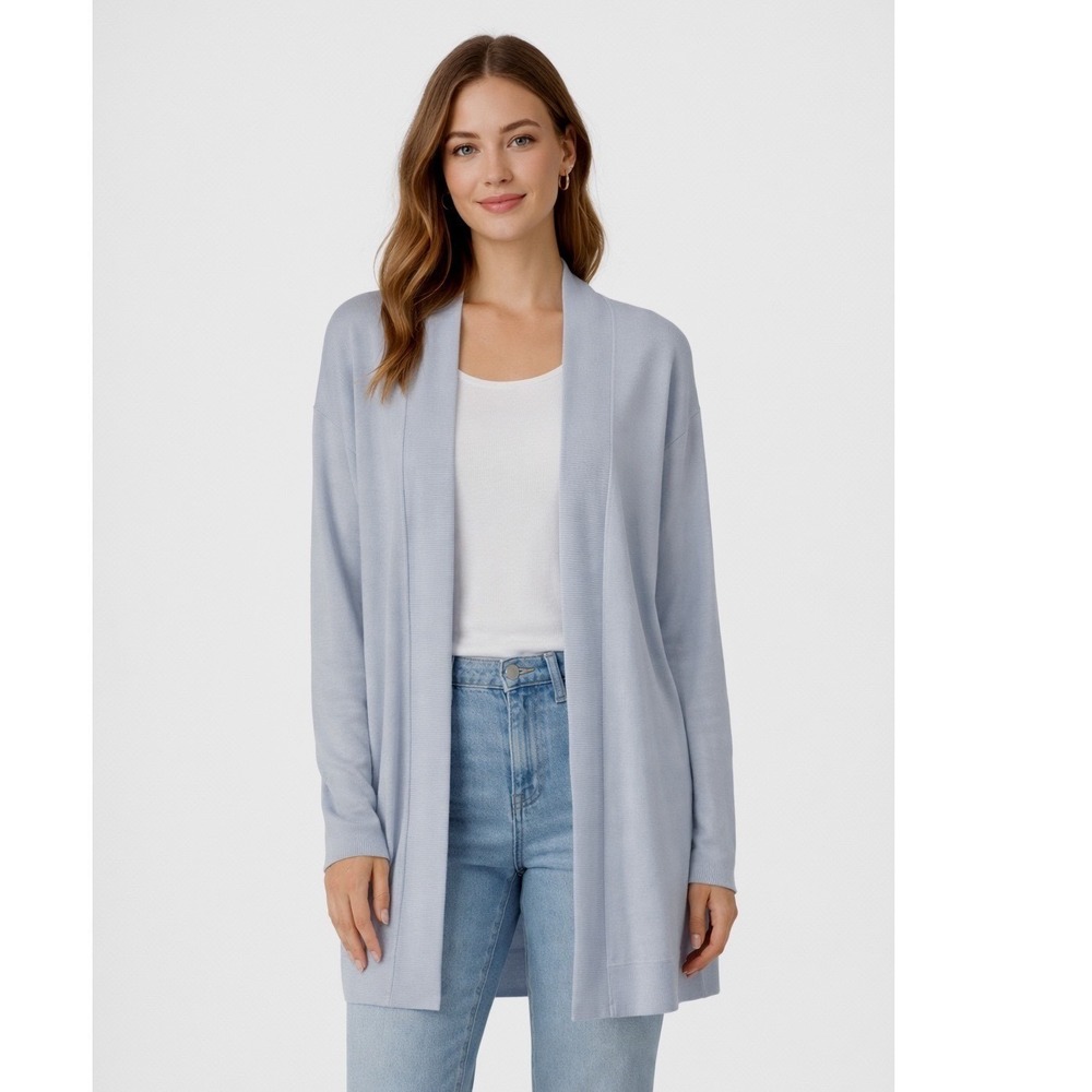 PBX Pro Light Blue Open Front Longline Cardigan Sweater M Casual Chic 101-39